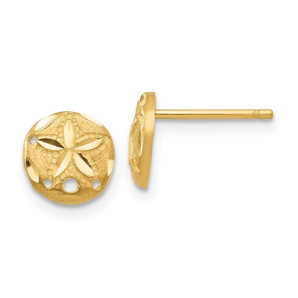 14k Yellow Gold Diamond-Cut Sand Dollar Earrings 8mm High X 8mm Wide
